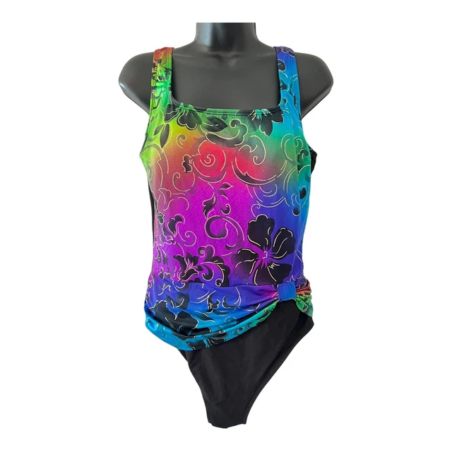 Vintage Womens Longitude Swimsuit Size 16 One Piece Multicolor Floral Lined 1980
