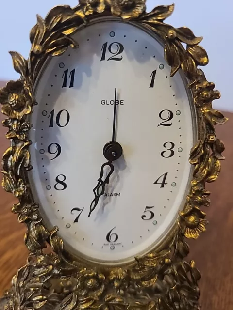 Antique German Gold Gilt Mantel Alarm Clock 24 KT GOLD PLATED Hands Dots Glow 3