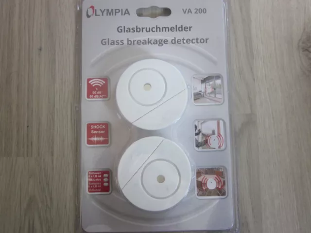 Rilevatore di rottura vetro Olympia VA 200 con allarme 85 dB 2 pezzi rilevatore di allarme finestra