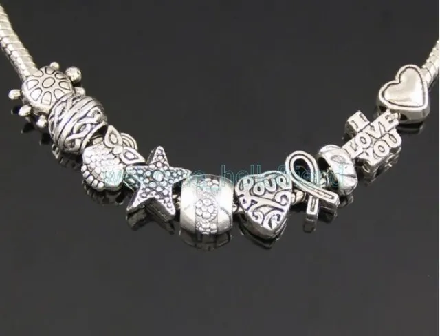 Wholesale 100 Tibetan Silver Mix Charms Beads Fit Bracelet Jewelry DIY ZY012