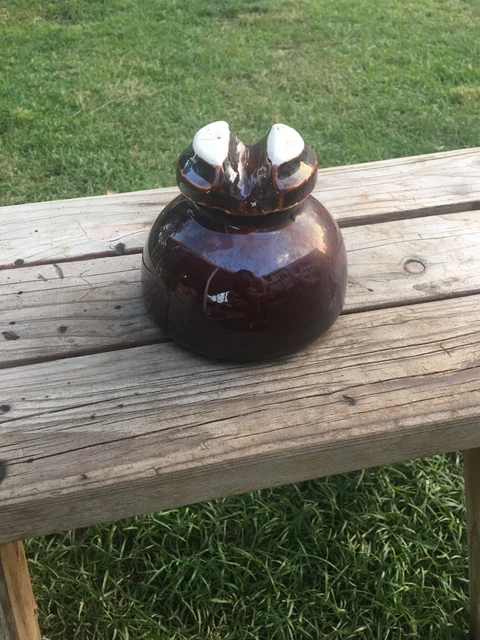 Vintage Brown Ceramic Porcelain Insulator Saddleback