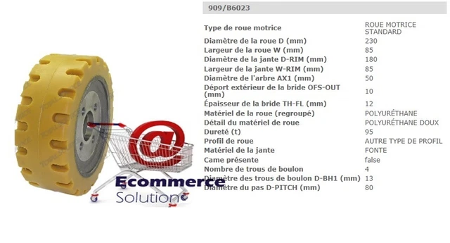 Roue Motrice Vulkolan Pour Gerbeur Jungheinrich EJC B14 B16 - Diamètre 70 Mm - Neuf - Fabriqué En France