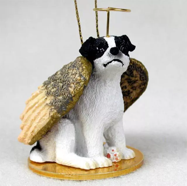 Jack Russell Ornamento Angel Dipinto a Mano Nero/Bianco Liscio