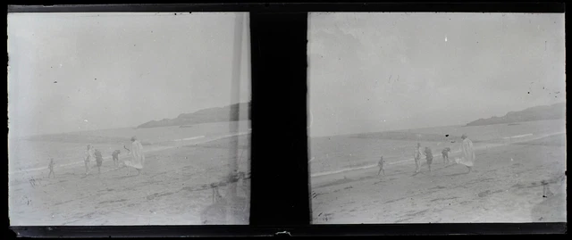 Famille à la plage c1910 Photo NEGATIVE Vintage Plaque verre V35L17n14
