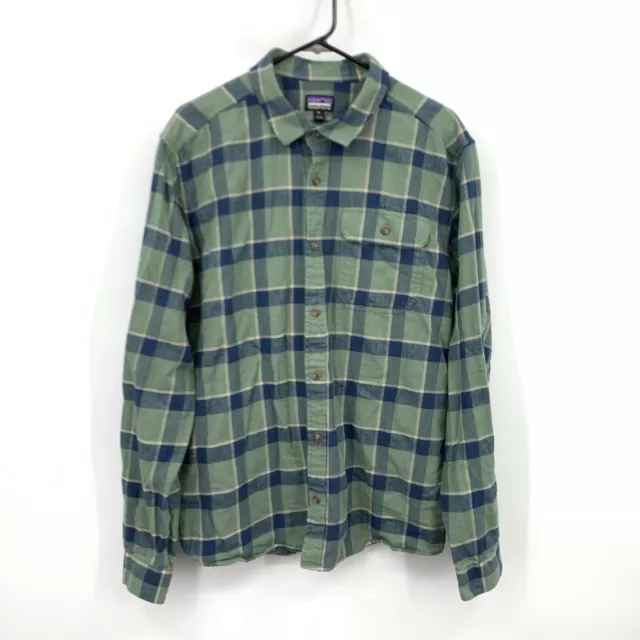 Patagonia Men Size XL Shirt Button Down Top Green Flannel Plaid Organic Cotton