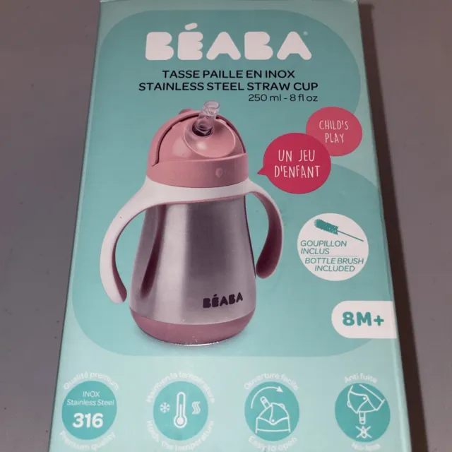 Beaba Stainless Steel INSULATED Straw SIPPY Cup  8.5 oz in ROSE - NEW IN BOX