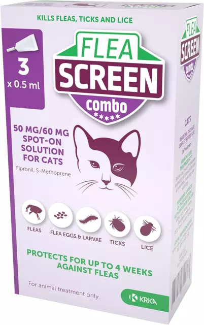 FLEA SCREEN combo Cat 3 Pipettes: Spot On Cat Flea Treatment - Kills Fleas, Flea