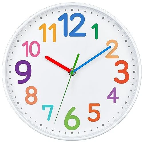 KIDS WALL CLOCKSILENT Analogue Classroom Clock Telling Time Teaching