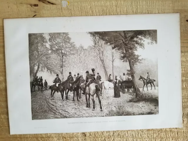 MEETING FOR CHASE AT BELLE-CROSS.16.5"x 11" VTG 19TH CENTURY ENGRAVING PRINT*EP2
