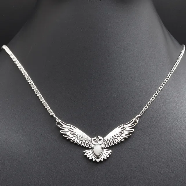 U10676 Moonstone Silver Plated Eagle Flying Necklace 17" Gemstone Jewelry
