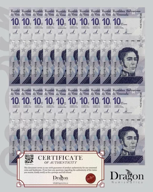 VENEZUELA 10 DIGITALES 2021 qty 20 UNC 10 million bolivar Banknote COA NEW USA🐉