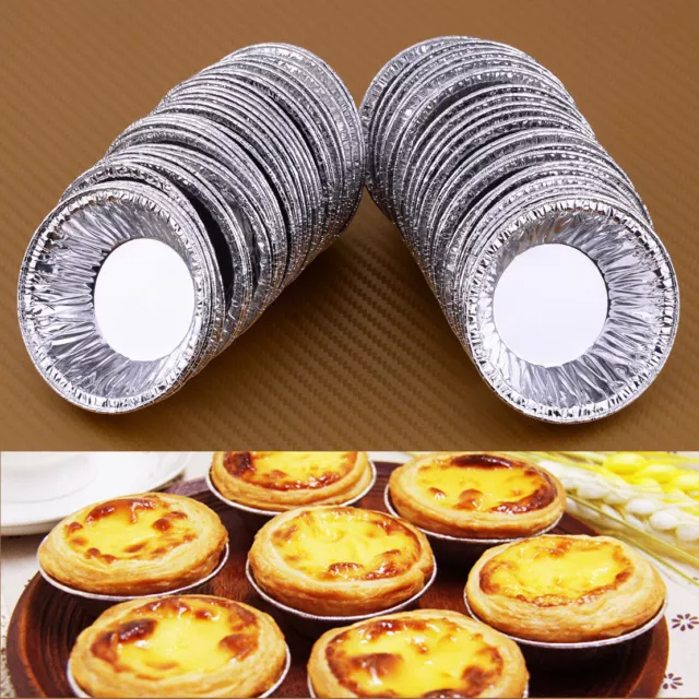 50Pcs Disposable Tart Egg Mold Aluminum Foil Cupcake Cake Tin Cookie Baking Tool