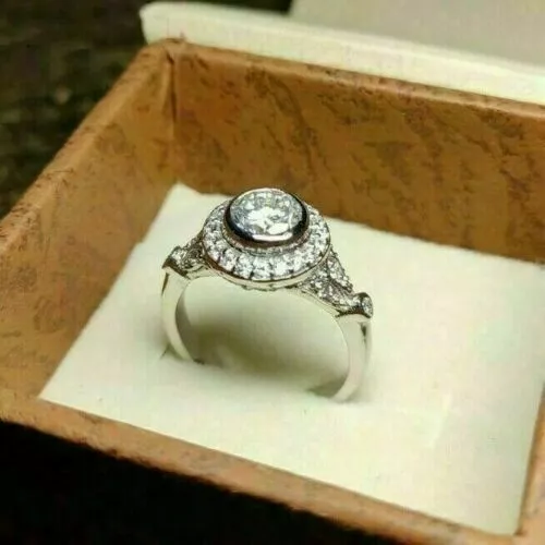 2.56 Carat Round Cut Lab-Created Diamond Unique Halo Style Antique Vintage Rings