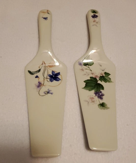 (2) Beautiful Andrea by Sadek Floral Grape 10” Porcelain Ceramic Pie Cake Server