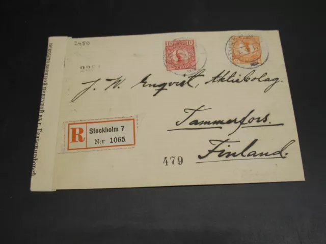 Sweden 1917 #35 censored registered cover to finland *2450