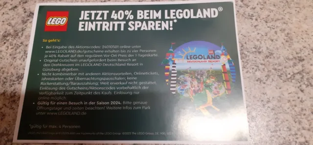 Legoland Gutschein 40 % sparen für bis zu 4 Personen Saison 2024
