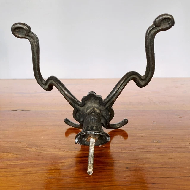 Antique Double Hall Tree Hook Coat Hat Rack Hanger Cast Iron Victorian Hardware 8
