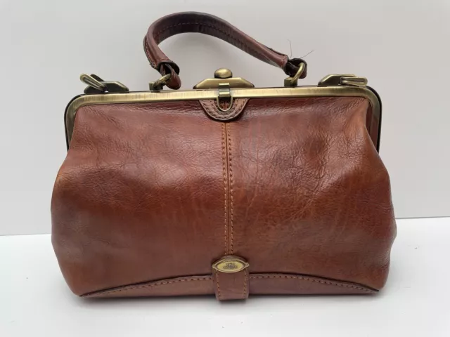 The Bridge Leather Gladstone Bag Tan Brown Chestnut Classic Top Handle Handbag