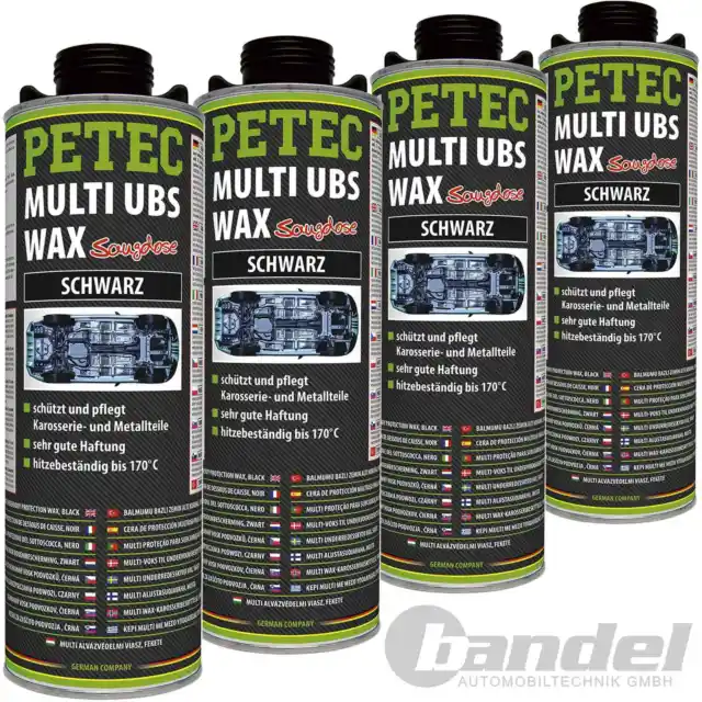 4x 1L PETEC UNTERBODENSCHUTZ Multi UBS Wax SAUGDOSE STEINSCHLAGSCHUTZ SCHWARZ