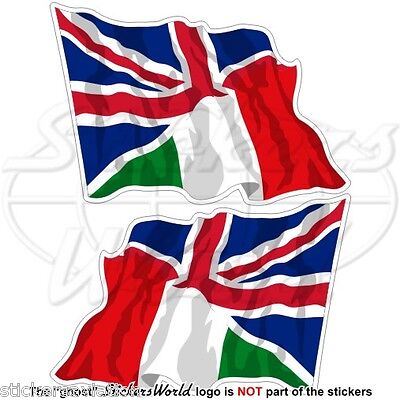 ITALY-United Kingdom Flying Flag, Italian-UK British Union Jack 75mm Stickers x2