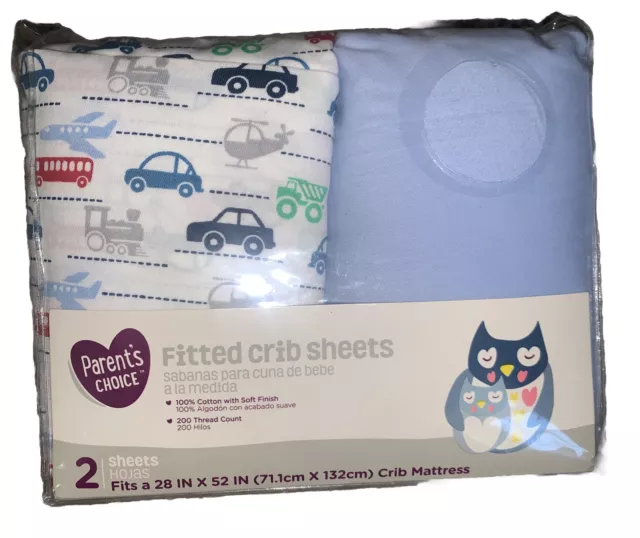 Parent's Choice Fitted Crib Sheets 2-Pack Cotton 28 x 52 Baby Linens