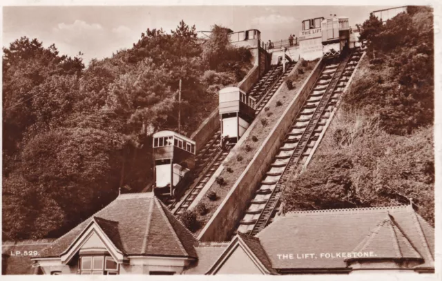 Vintage Lansdowne Postcard - The Cliff Lift, Folkestone, Kent - c1955 RP