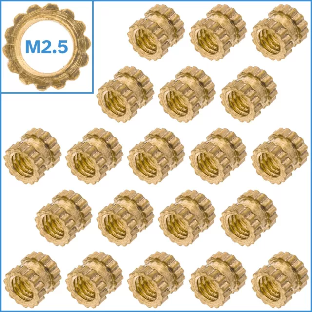20pcs M2.5 3mm x 3.5mm Solid Brass Knurled Nuts Threaded Embedded Round Insert