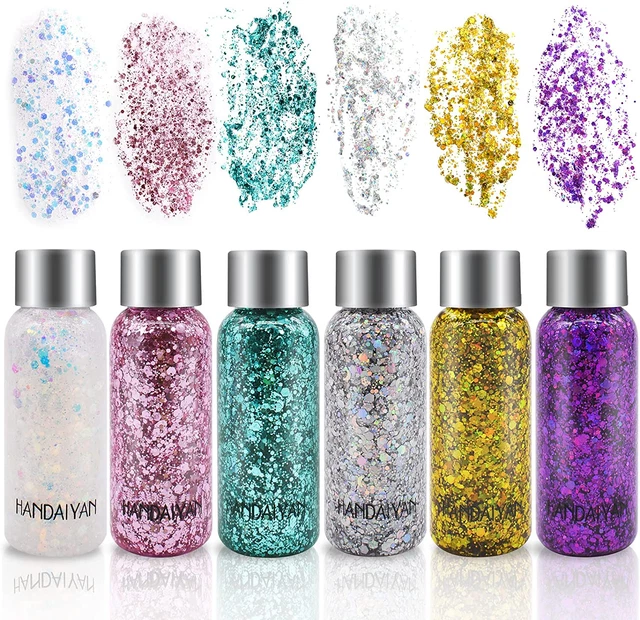 6 Bottle Glitzer Für Gesicht Körper, Gesichtsglitzer, Body Glitter Gel, Glitzer