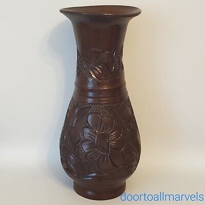 KOROND Decorative Large Vase Hand Carved Ceramic Signed VTG Romanian Rustic 11+"