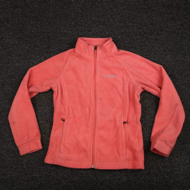 Columbia Jacket Girl Medium Slamon Pink Fleece Full Zip Long Sleeve Mock Neck