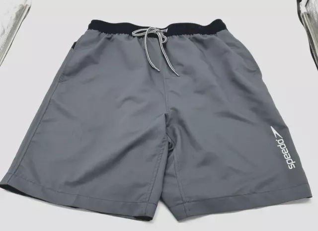 SPEEDO Mens Gray/Black Swimming Trunks Drawstring Zipped Pockets Stretch Waist L