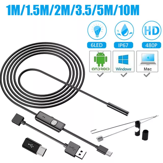 Cámara de inspección de serpientes endoscopio USB impermeable 5,5/7 mm Android/PC