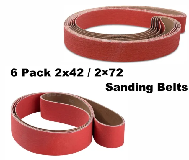 6 Pack 2x42 2×72 Ceramic Grinder Sanding Grinding Belts36-120Grit Metal Steel