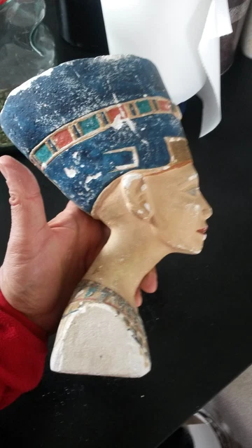 Rare Buste Ancien  De Nefertiti Egypte Platre Peint 16