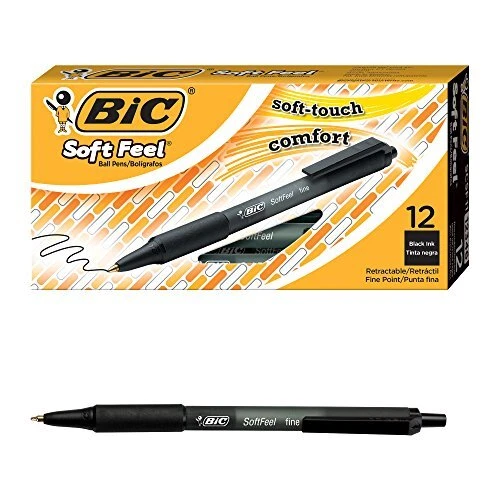 Soft Feel Ballpoint Pens, Fine Point, 0.8 mm, Black Barrel, Black Ink, Box Of