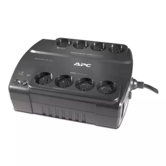 New APC Back-UPS 550VA/330W Power-Saving UPS, Desk Top, 230V/10A Input, 8x Aus O