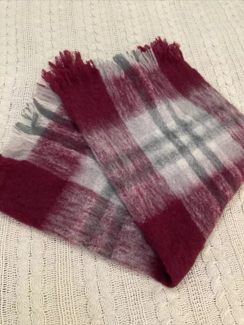 Loch Lomond St Albans Mohair / Wool Burgundy Red Check Knee Blanket 36x48in AUS