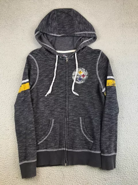 Pittsburgh Steelers Jacket Women's Small Gray Full Zip Hooded NFL Majestic Logo