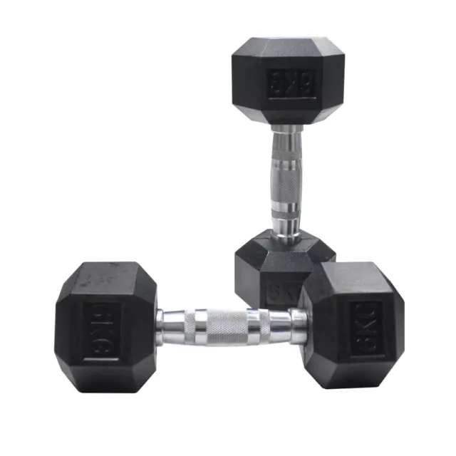 Dumbbells 1-10kgs, Hex Rubber Encased dumbbells 1kg to 10kg, Sold in Pairs