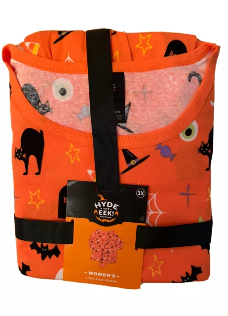 Hyde & Eek Holiday Halloween Pajama Set  Women’s Plus Size 3XBlack Cat Bats XXXL