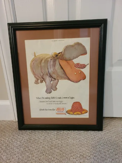 Vintage Hippo Hippopotamus framed poster "Now's the time for Jello" Ad