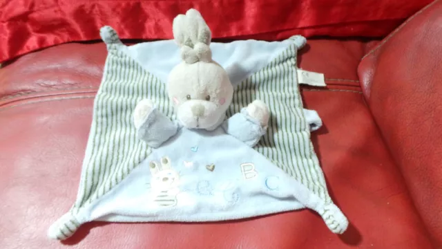 Doudou Plat Lapin Bleu Rayé ABC Brodé Étoile Attache Sucette Nicotoy Simba