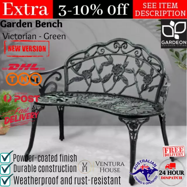 Victorian Garden Bench Outdoor Patio Cast Iron Steel Outside Porch Yard Seat New