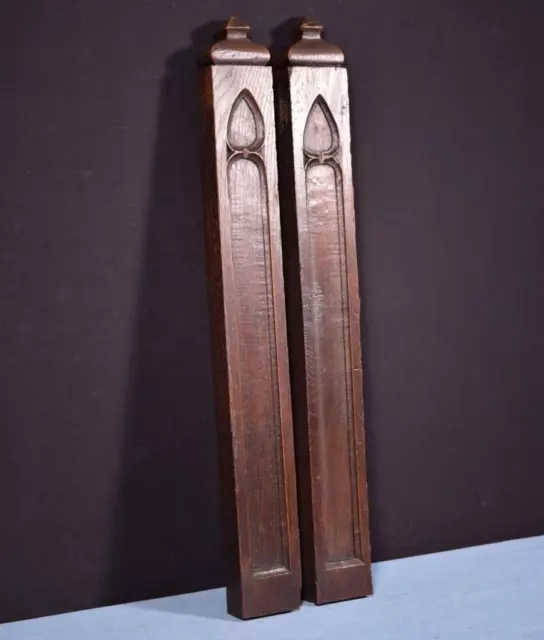 *Pair of Antique Gothic Carved Architectural Trim Panels in Solid Oak Wood 3