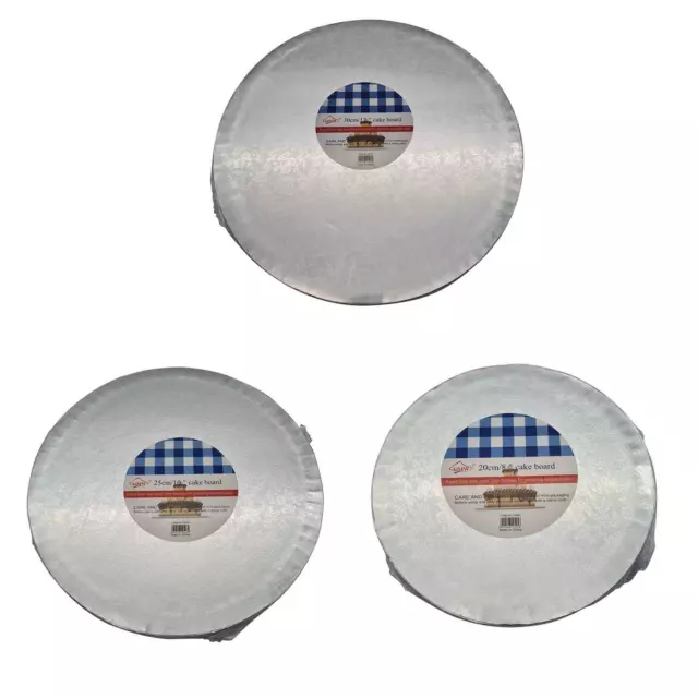 Silver Round Drum Cake Boards - 8", 10", 12" x 12mm - Various Pack Sizes