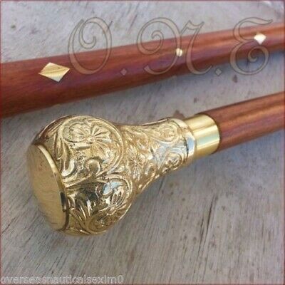 Solid Brass Designer Head Handle Walking Cane Stick Vintage Style Victorian Gift