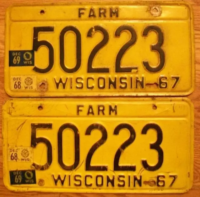 MATCHED PAIR of WISCONSIN LICENSE PLATES - 1967/69 - 50223 - FARM