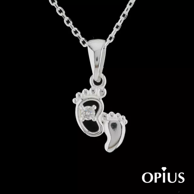 925 Sterling Silver Mother & Baby Feet Pendant Necklace Cubic Zirconia Crystal