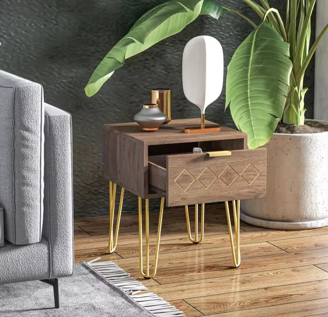 BEDSIDE TABLE with Drawer, Gold Metal Legs for Living Room — free download