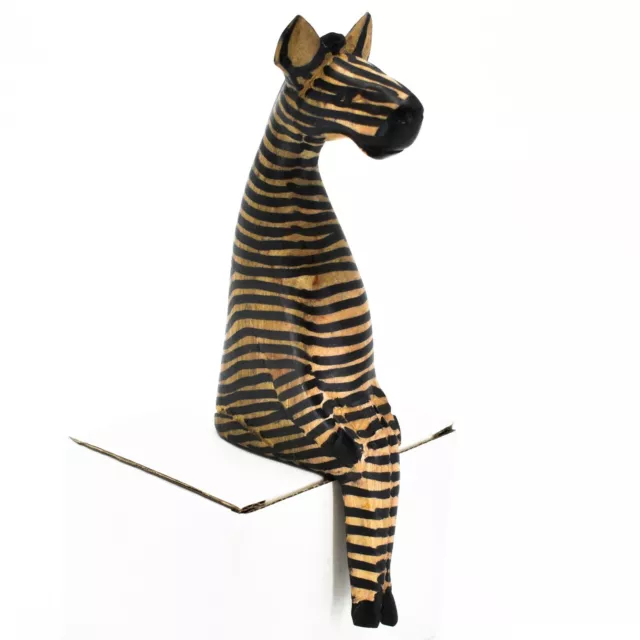 Hand Carved Jacaranda Wood Ledge Lounging Sitting Zebra Figurine Made in Kenya